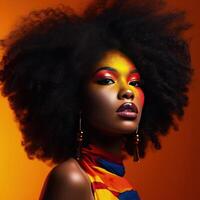 retrato do jovem afro mulher com brilhante Maquiagem ilustração ai generativo foto