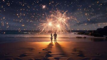 casal assistindo fogos de artifício. ilustração ai generativo foto