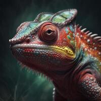 uma colorida lagarto com uma verde e vermelho cabeça generativo ai gerado foto