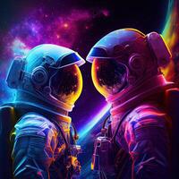 astronauta casal dentro profundo espaço. generativo ai foto