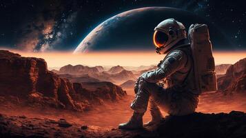 astronauta sentado dentro espaço, ai generativo foto