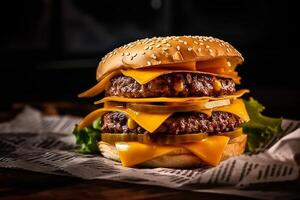 saboroso e apetitoso Hamburger, ai generativo foto