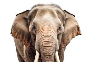 fechar acima face do elefante isolado em branco fundo, animal animais selvagens habitat dentro a natureza floresta, lindo do vida, maciço corpo papel, maior mamífero, com generativo ai. foto