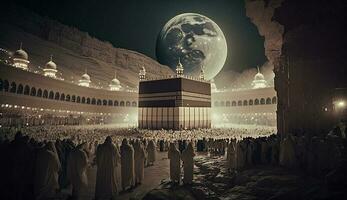 lindo kaaba hajj imagem de porco dentro meca, umra, eid al adha foto fundo ilustração