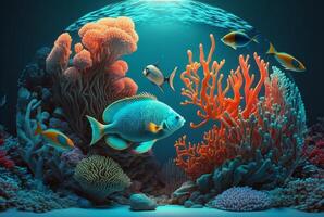 tropical embaixo da agua peixe dentro coral recifes. embaixo da agua panorama. generativo ai foto