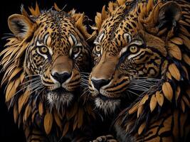 tigre casal retrato em Preto fundo, ai gerado foto