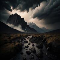 fantasia panorama com montanhas dentro a nuvens. generativo ai foto