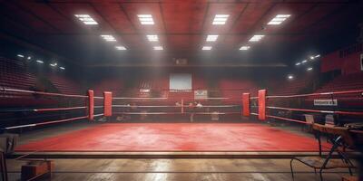 vermelho boxe anel dentro a esvaziar arena com ai gerado. foto