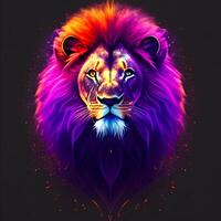 luz néon estilo arte retrato do uma leão, generativo ai foto