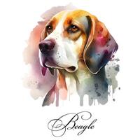 aguarela ai gerado ilustração do uma solteiro cachorro procriar beagle. guia cachorro, uma incapacidade assistência cachorro. aguarela animal coleção do cães. cachorro retrato. ilustração do animal. foto