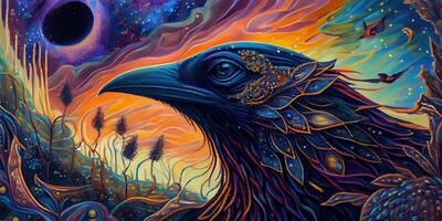 abstrato arco Iris colorida do pássaro fechar-se ilustração criativo arte. generativo ai. foto