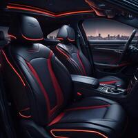 carro interior ilustração às noite, com conduziu luzes para a melhor possível visual atmosfera. ai gerado. foto