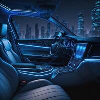 carro interior ilustração às noite, com conduziu luzes para a melhor possível visual atmosfera. ai gerado. foto