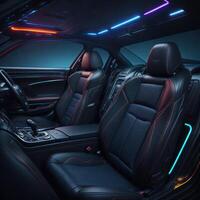 carro interior ilustração às noite, com conduziu luzes para a melhor possível visual atmosfera. ai gerado. foto