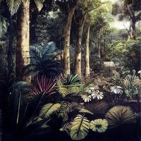 pintura do tropical plantas e árvores dentro uma floresta. generativo ai. foto