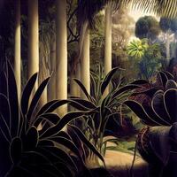 pintura do uma tropical jardim com Palma árvores generativo ai. foto