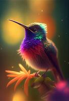colorida pássaro sentado em topo do uma flor. generativo ai. foto