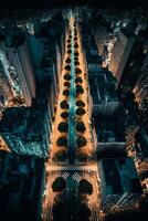 a aéreo Visão do uma cidade às noite. generativo ai. foto