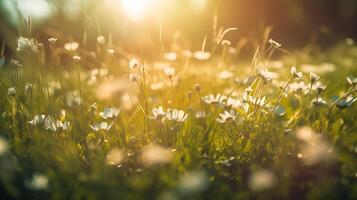 Primavera fundo com flores com a Sol brilhando em isto foto