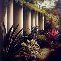 pintura do uma jardim com grande quantidade do plantas. generativo ai. foto