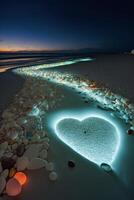 lá é uma coração fez Fora do pedras em a de praia. generativo ai. foto