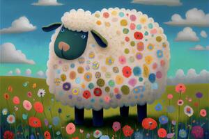pintura do uma ovelha dentro uma campo do flores generativo ai. foto
