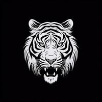 tigre cabeça face logotipo ou ícone dentro branco em Preto fundo. internacional tigre dia. ai gerado. foto