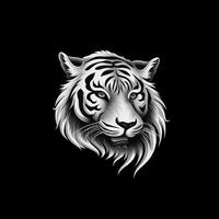 tigre cabeça face logotipo ou ícone dentro branco em Preto fundo. internacional tigre dia. ai gerado. foto