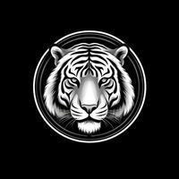 tigre cabeça face logotipo ou ícone dentro branco em Preto fundo. internacional tigre dia. ai gerado. foto