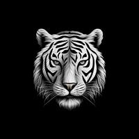 tigre cabeça face logotipo ou ícone dentro branco em Preto fundo. internacional tigre dia. ai gerado. foto