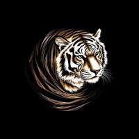 tigre cabeça face logotipo ou ícone dentro branco em Preto fundo. internacional tigre dia. ai gerado. foto