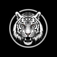 tigre cabeça face logotipo ou ícone dentro branco em Preto fundo. internacional tigre dia. ai gerado. foto
