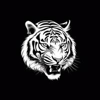 tigre cabeça face logotipo ou ícone dentro branco em Preto fundo. internacional tigre dia. ai gerado. foto