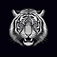 tigre cabeça face logotipo ou ícone dentro branco em Preto fundo. internacional tigre dia. ai gerado. foto