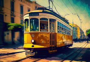 amarelo eléctrico em a rua aquarela. ai gerado foto