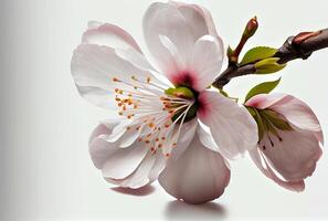 fechar-se do branco cereja Flor flor em branco fundo. digital arte. generativo ai foto