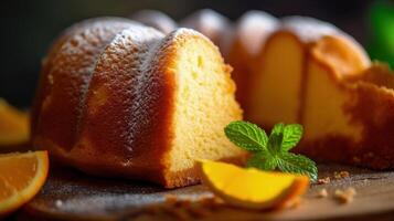 tradicional baunilha libra bolo com laranja extrair, ilustração ai generativo foto