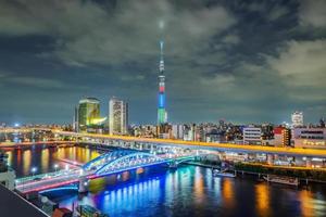 paisagem urbana do horizonte de Tóquio, vista panorâmica do prédio de escritórios no Rio Sumida em Tóquio. foto