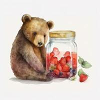 aguarela Urso com geléia jar. ilustração generativo ai foto