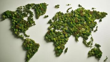 mundo mapa a partir de verde folhas. ilustração ai generativo foto