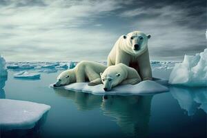 polar ursos sofrimento gelo Derretendo mundo polar Urso dia ilustração generativo ai foto