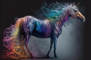 arco Iris cores colorida unicórnio cavalo. antigo mítico criatura. ilustração generativo ai foto