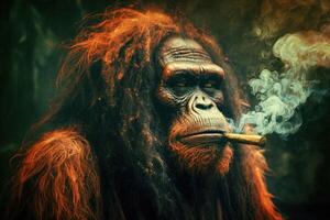 rasta orangotango utan macaco macaco animal fumar ganja erva daninha ilustração generativo ai foto