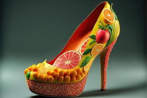 fruta mulheres sapatos com Alto calcanhares generativo ai foto