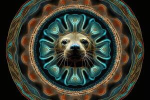 mar leão Leão marinho animal mandala fractal ilustração generativo ai foto