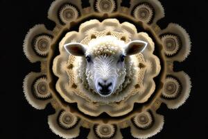 ovelha animal mandala fractal ilustração generativo ai foto