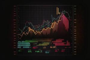 abstrato o negócio gráfico com tendência linha gráfico e estoque números ilustração generativo ai foto