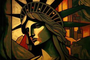 Novo Iorque cidade estátua do liberdade pintado de picasso ilustração generativo ai foto