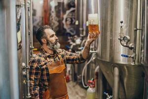 uma cervejaria mestre supervisionar a Cerveja Produção processo foto