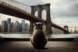 Visão a partir de a costas do gato em Brooklyn ponte ilustração generativo ai foto